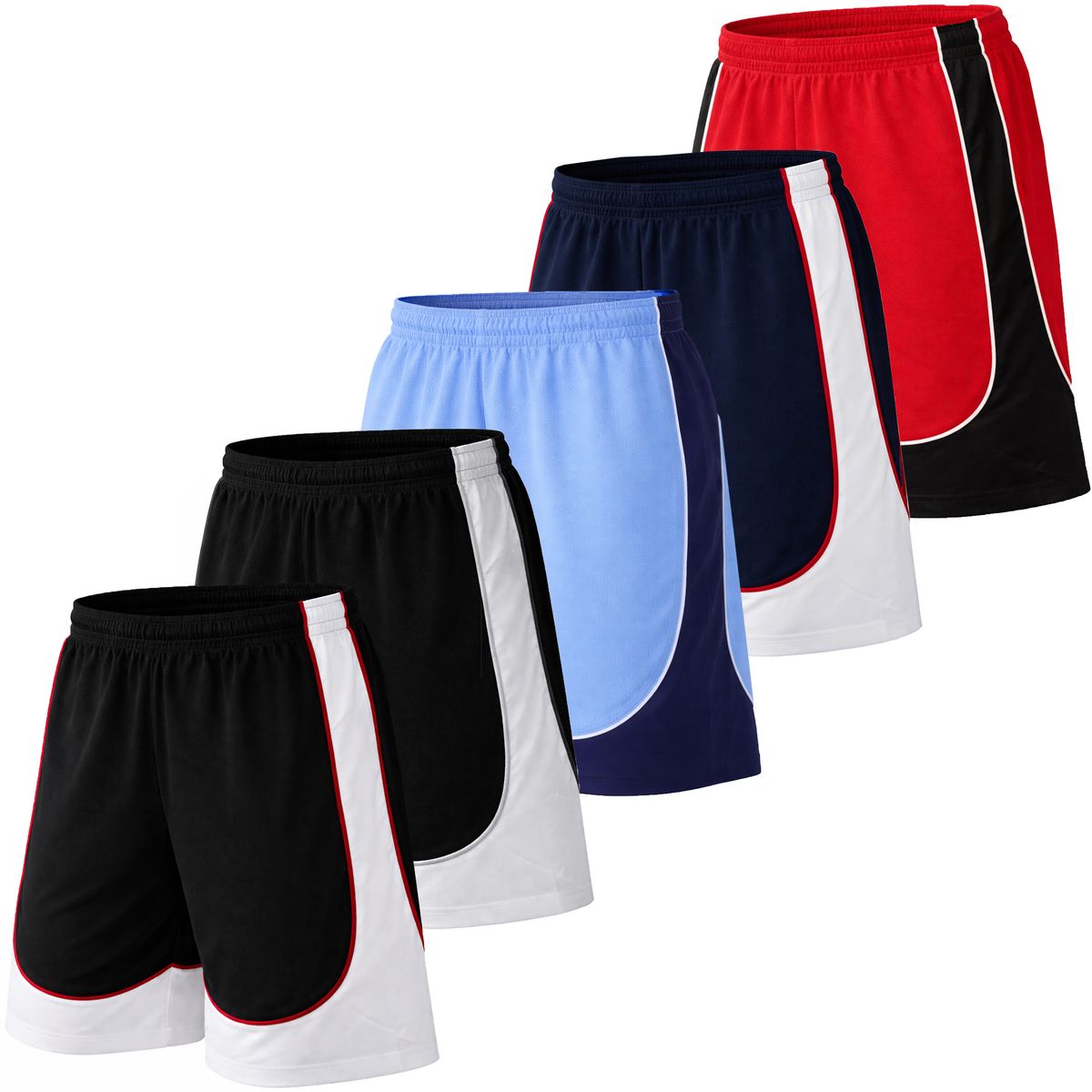 Men's Quick-Dry Mesh Training Shorts (5-Pack) - JMMS-3530-BRW-BSW-LWN-NRW-RWB - 3XL