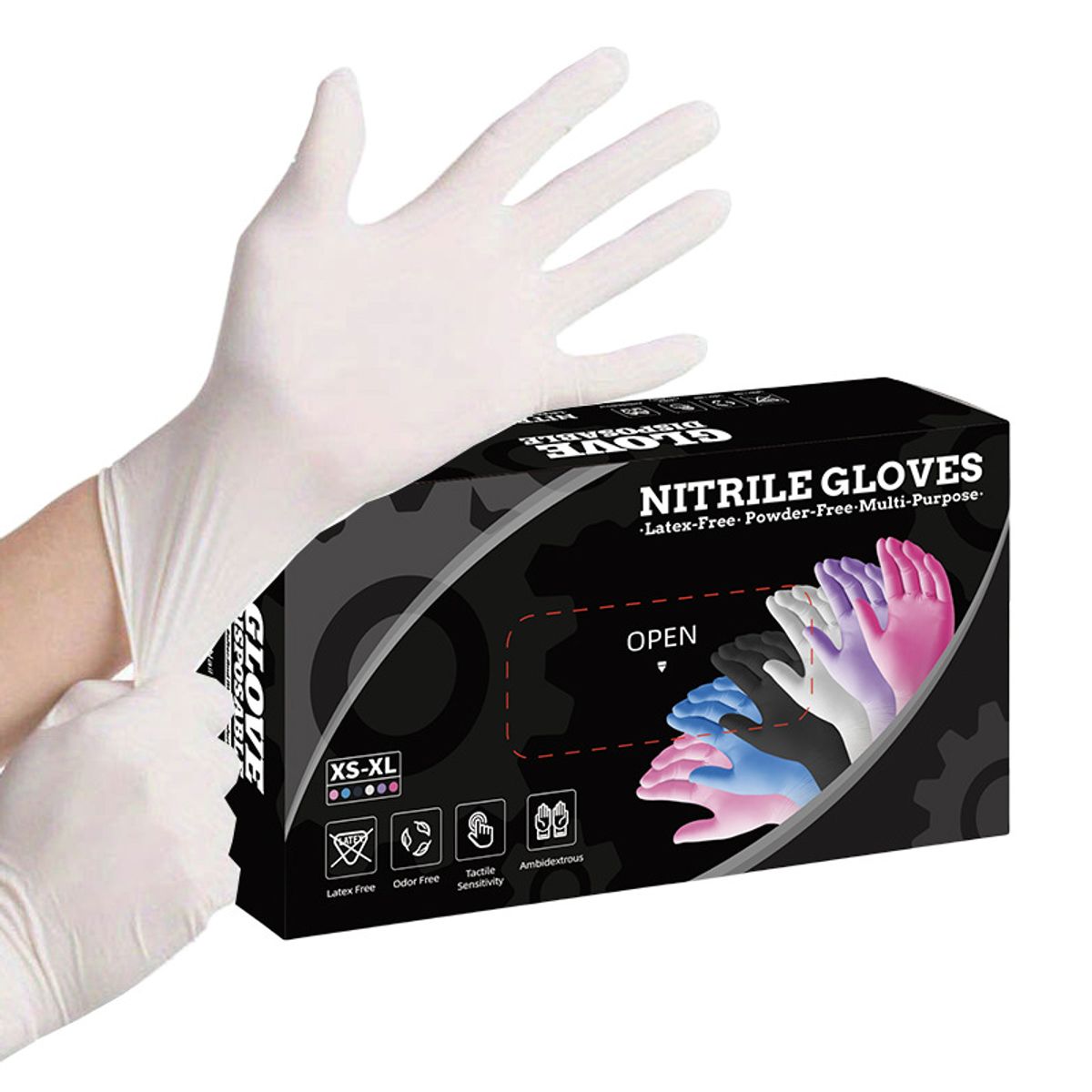 Disposable Powder-Free, Latex-Free Nitrile Gloves (50- or 100-Pack) - White-50 Pack-S