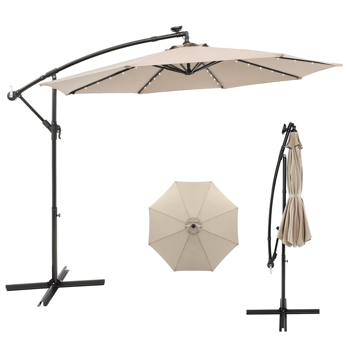 Patio Offset Umbrella with Solar LEDs - Patio Umbrella BE