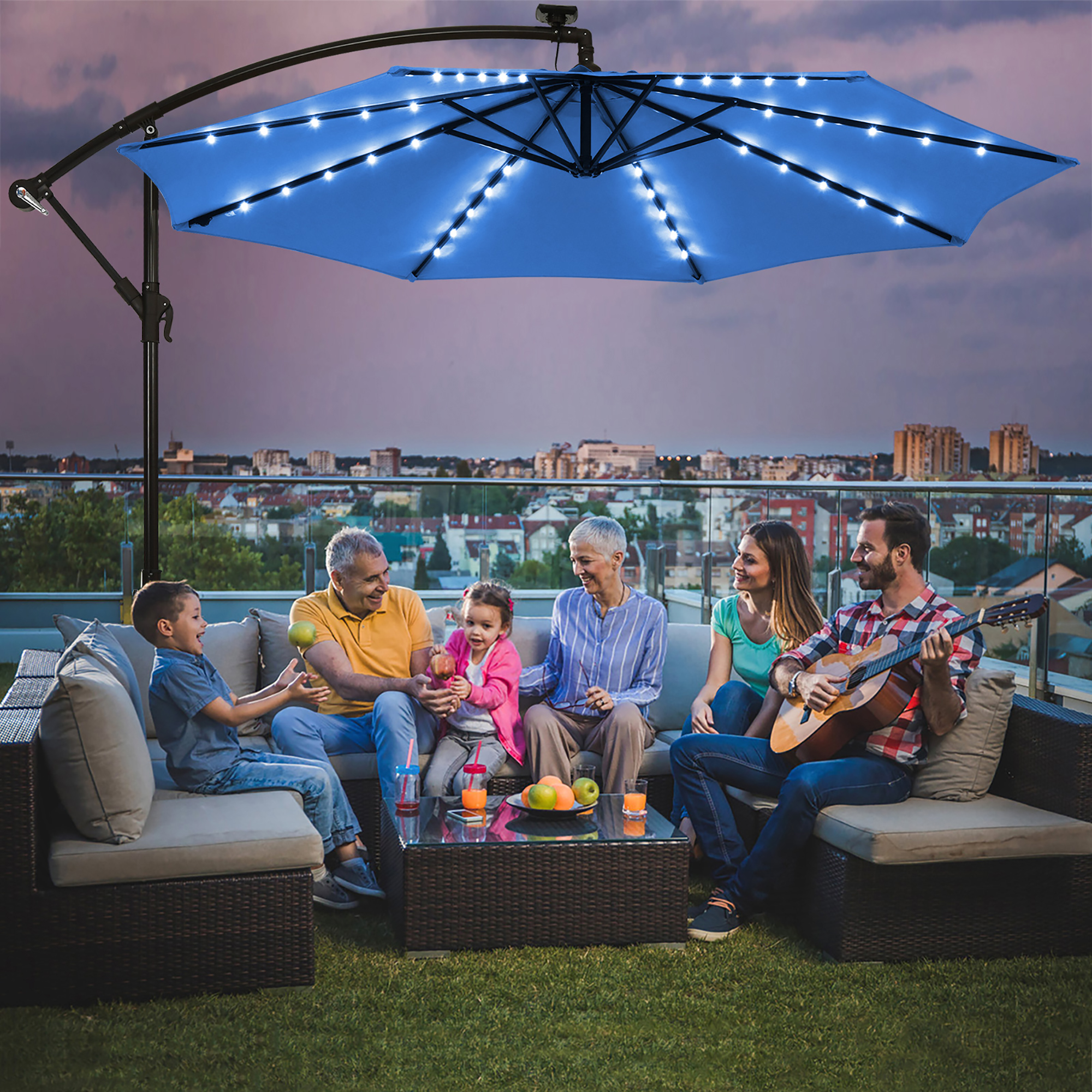 Patio Offset Umbrella with Solar LEDs - Patio Umbrella NY