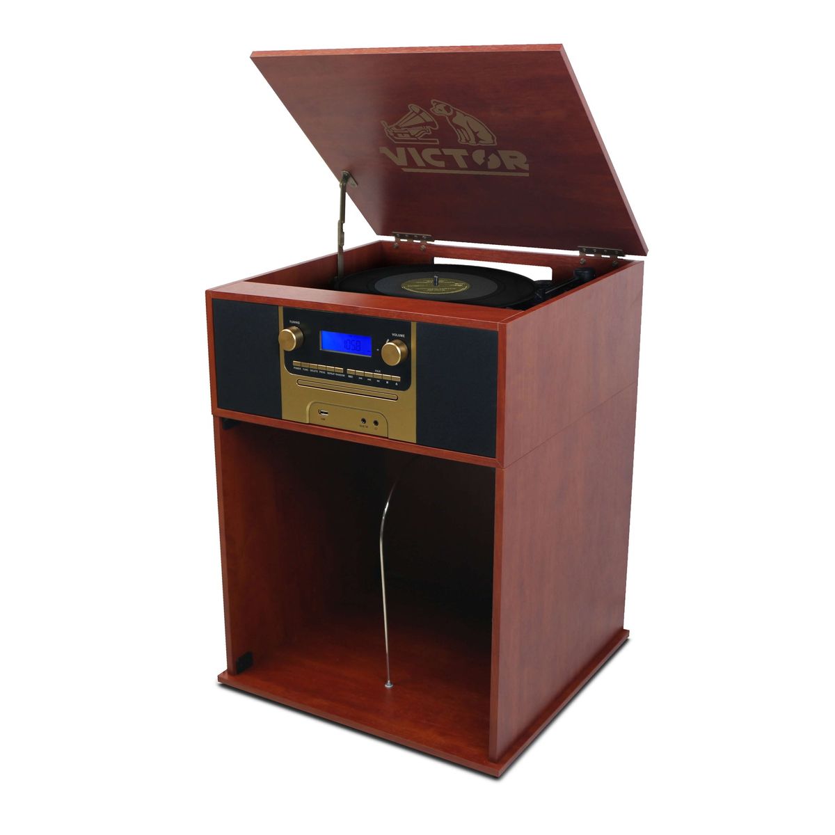 Boyleston 7-in-1 3-Speed Turntable Music Center with Album Storage - Mahogany
