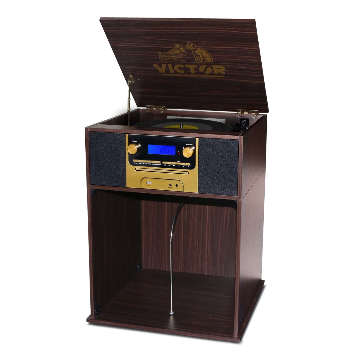 Boyleston 7-in-1 3-Speed Turntable Music Center with Album Storage - Espresso