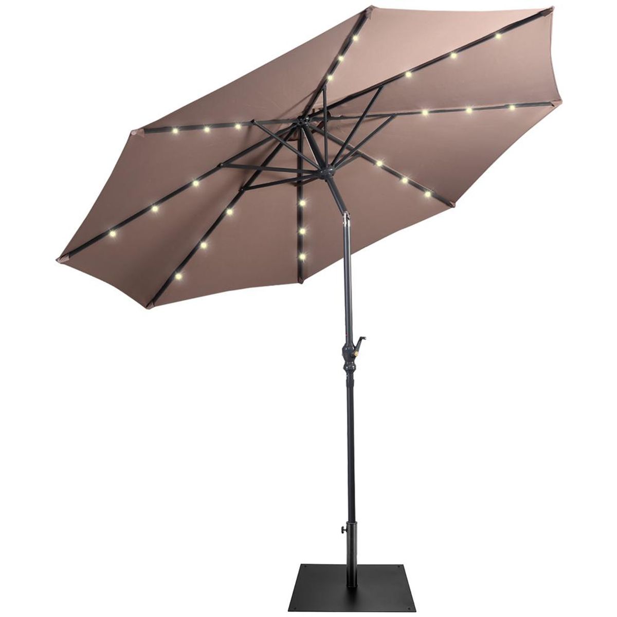 9ft Market Patio Umbrella with Solar Lights - Tan