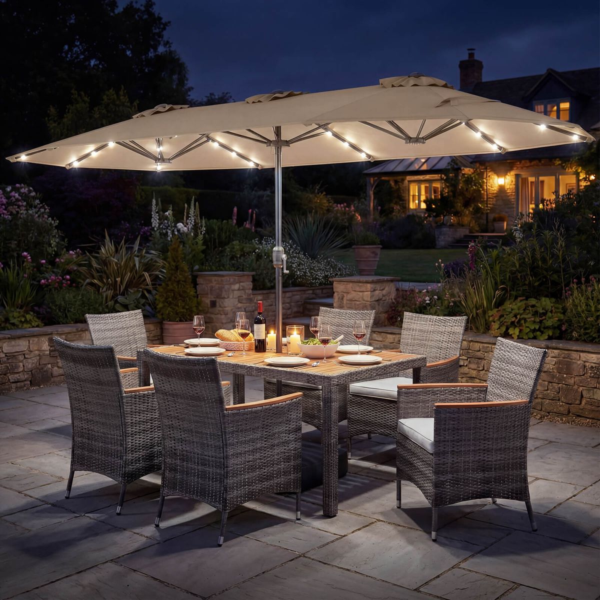 Outdoor Wicker Dining Furniture (8 Piece Set) - Beige