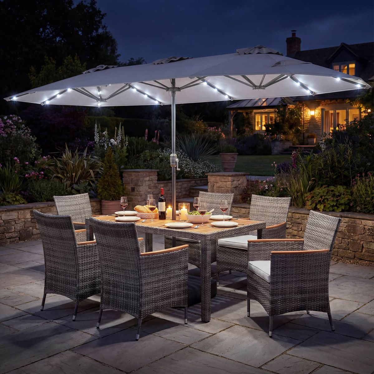Outdoor Wicker Dining Furniture (8 Piece Set) - Gray