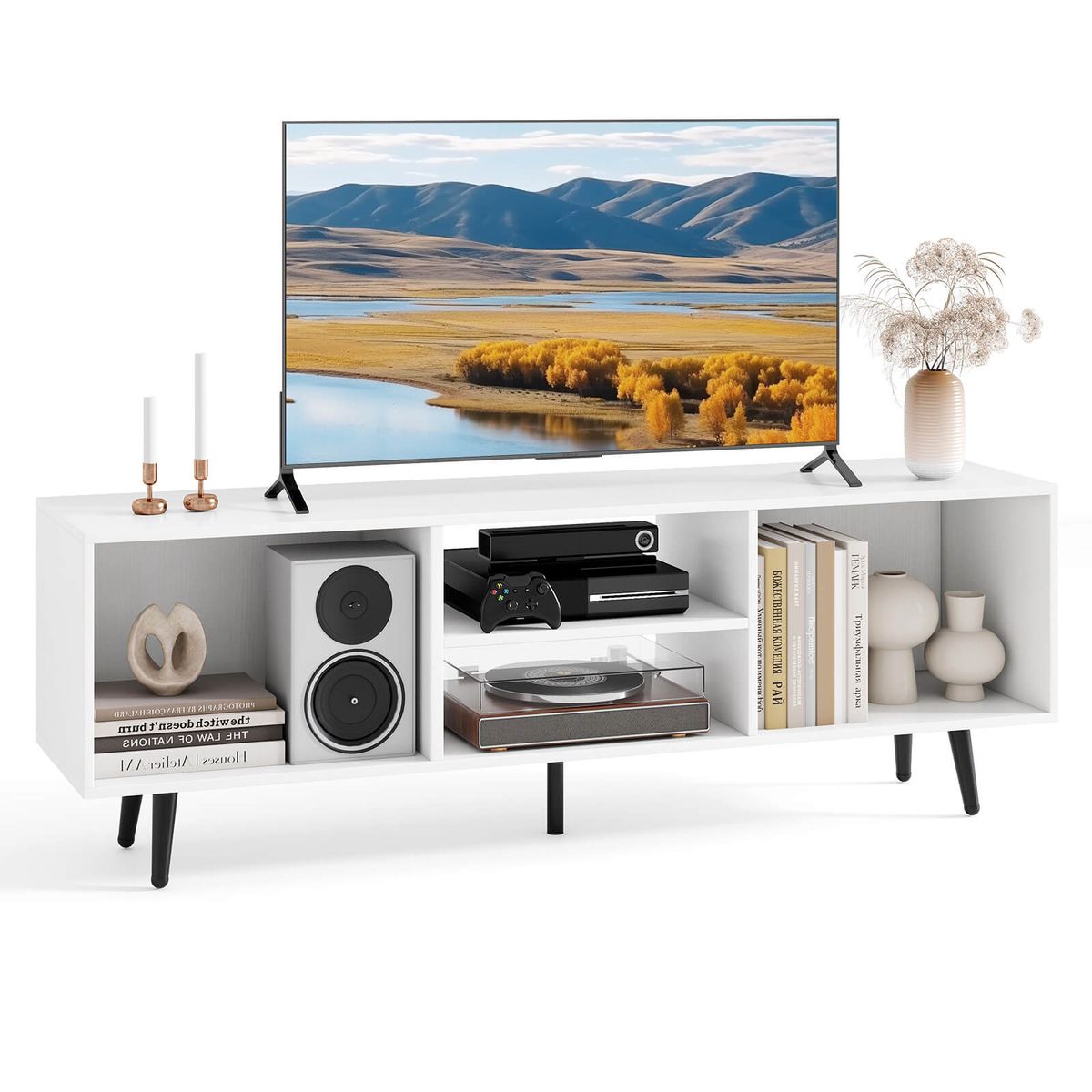 47.5" Console Cabinet for 55-Inch TVs with Storage Shelves - White