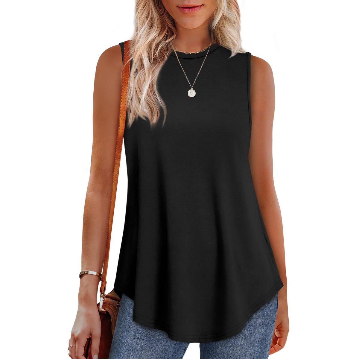 Women's Sleeveless Flowy Tank Top - Black-2XL