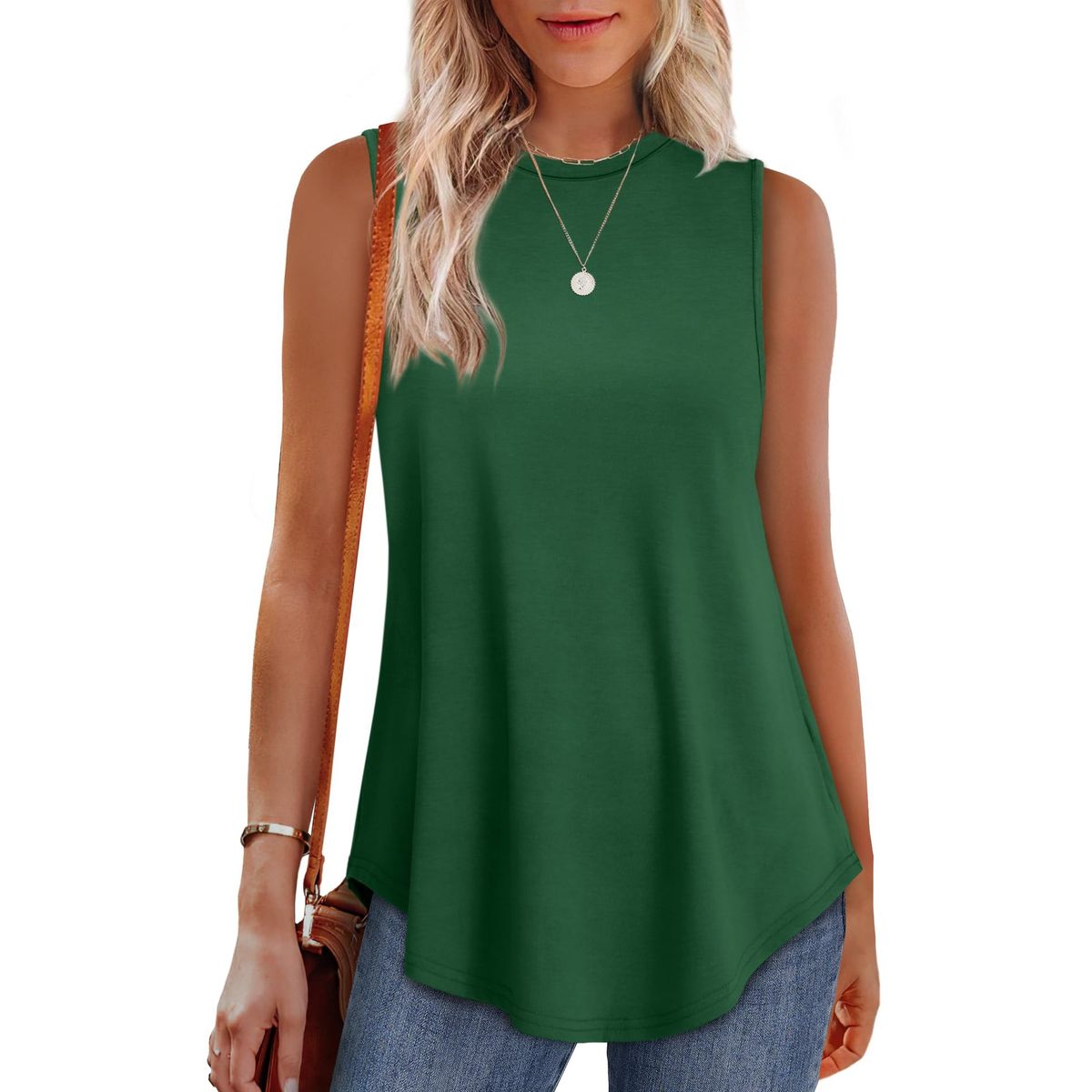 Women's Sleeveless Flowy Tank Top - Green-S
