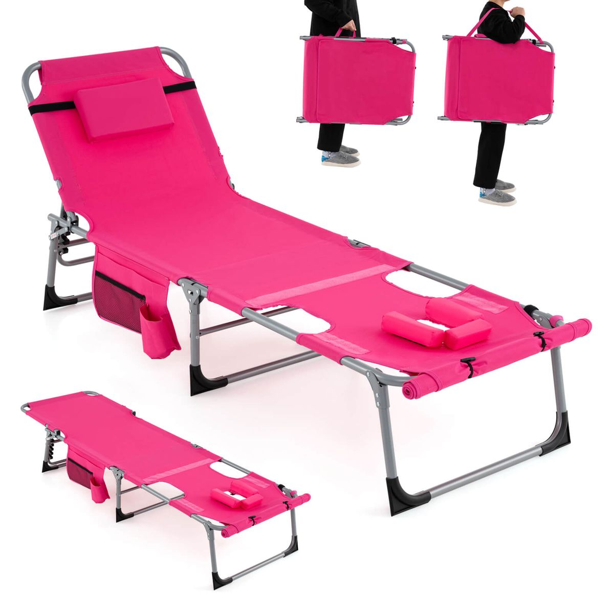 Outdoor Folding Chaise Lounge (1- or 2-Pack) - Pink
