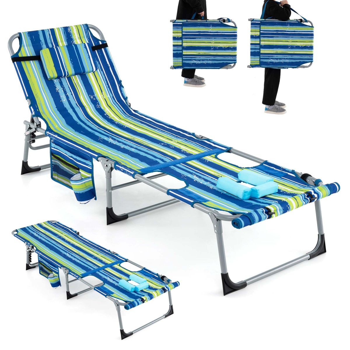 Outdoor Folding Chaise Lounge (1- or 2-Pack) - Navy Blue