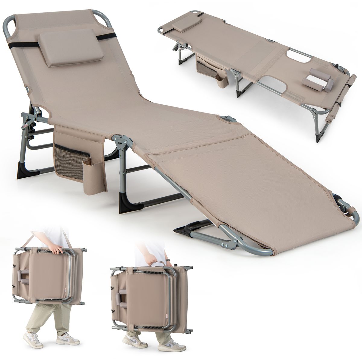 Outdoor Folding Chaise Lounge (1- or 2-Pack) - Beige