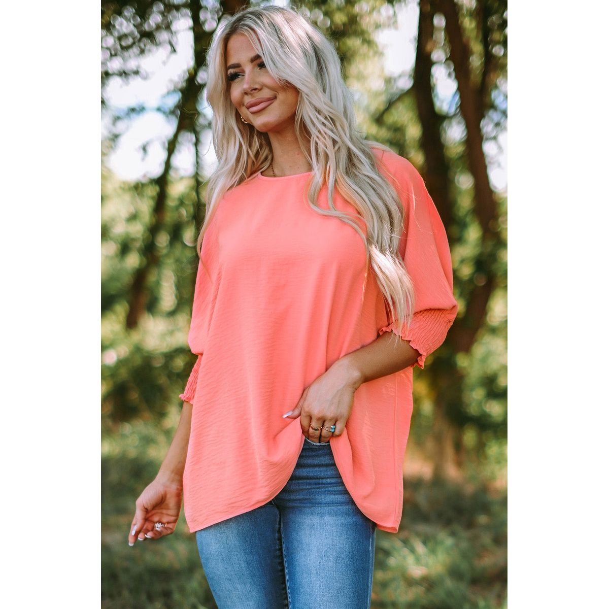 Alessia Smocked Wrist Shift Top - Pink / S / 100%Polyester