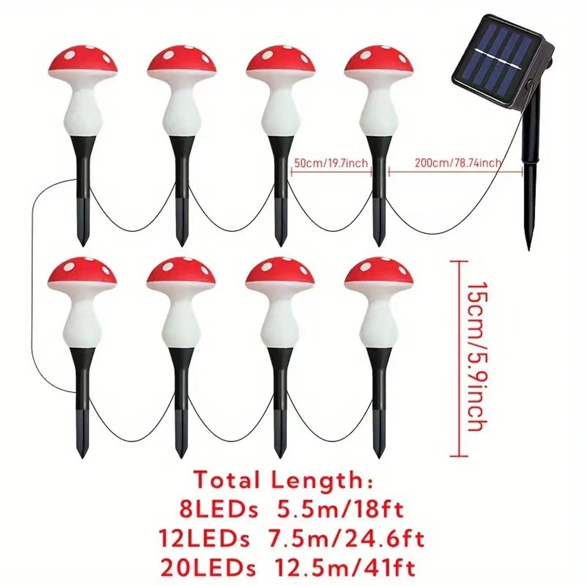 Solar Powered Mushroom Garden Lights - 8 LEDs