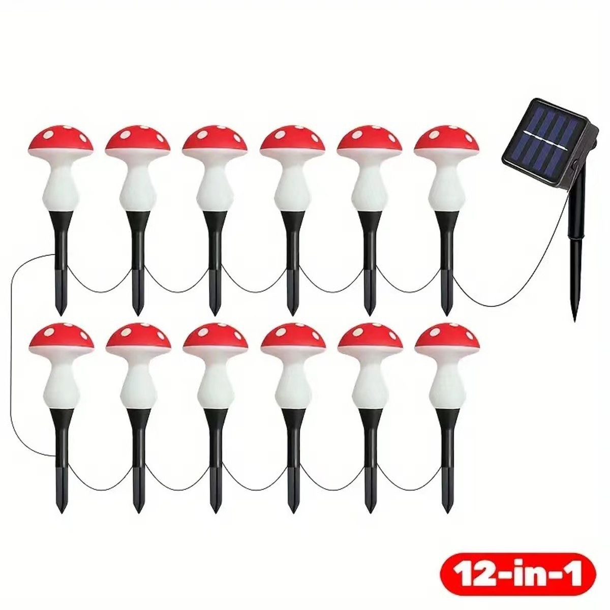 Solar Powered Mushroom Garden Lights - 12 LEDs