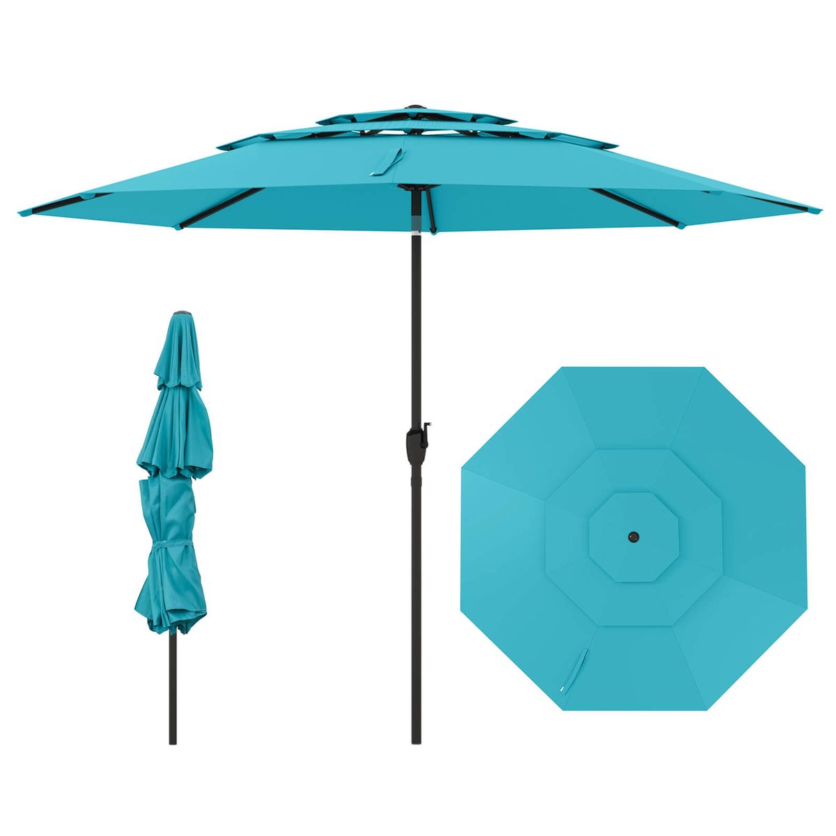 10-Foot 3-Tier Outdoor Vented Patio Umbrella - Patio Umbrella-Turquosie