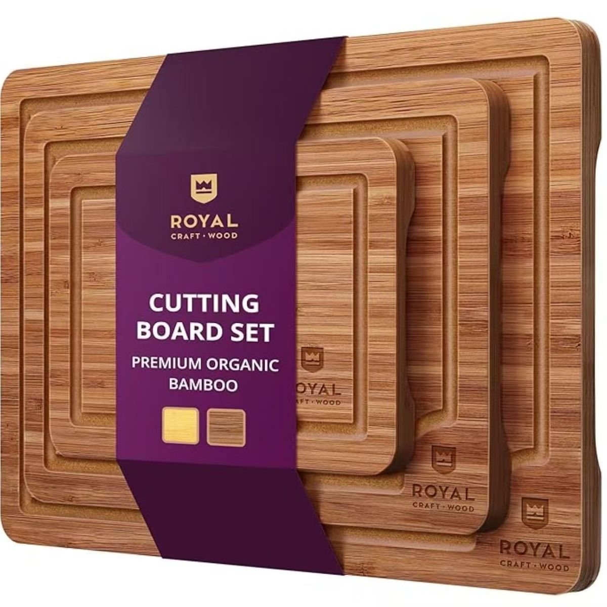 3-Piece Bamboo Cutting Board Set - Brown