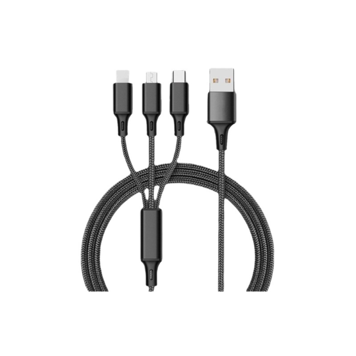 3-in-1 USB Nylon Braided Fast Charger Cable - Black