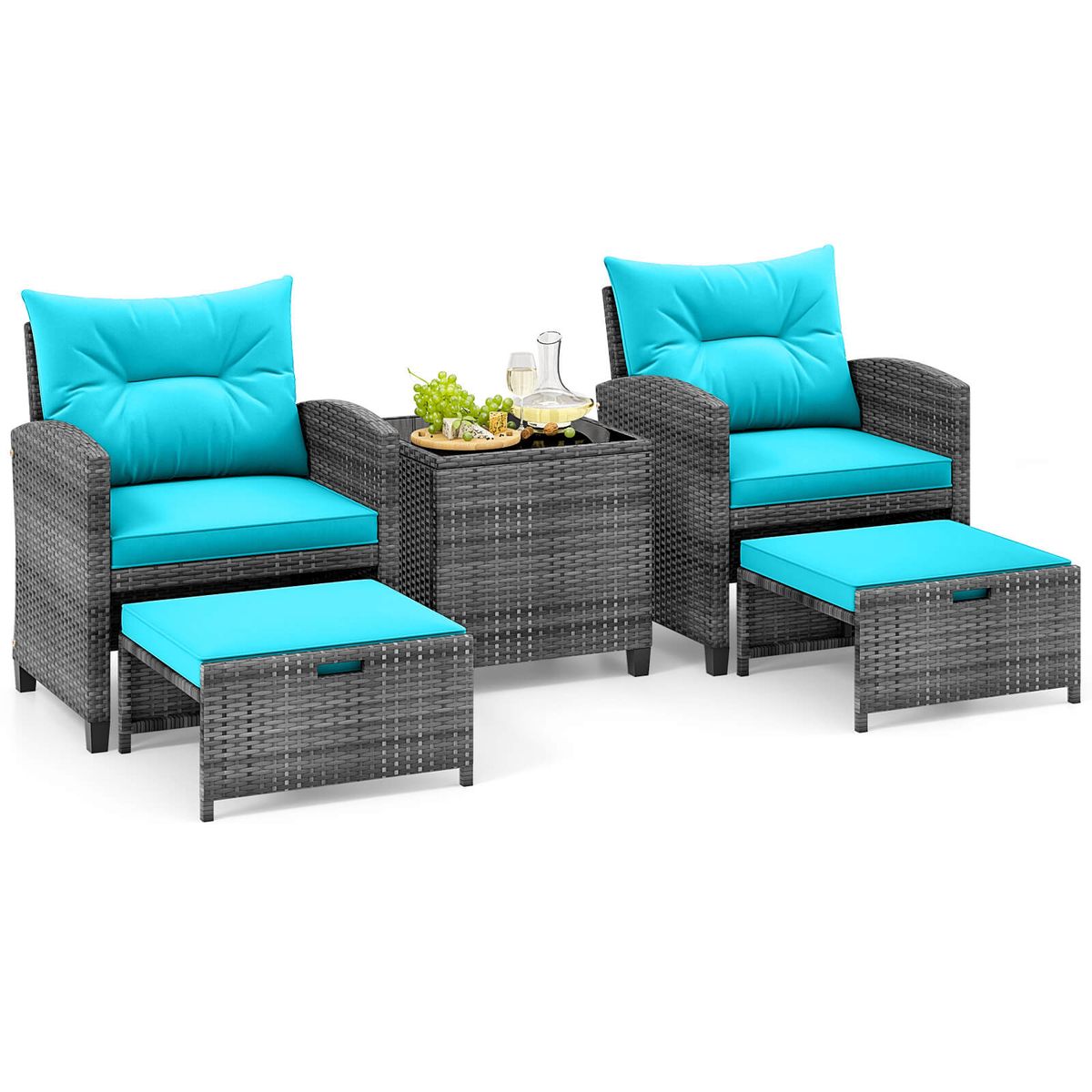 Patio Rattan Furniture (5 Piece Set) - Tur + Mix Gray