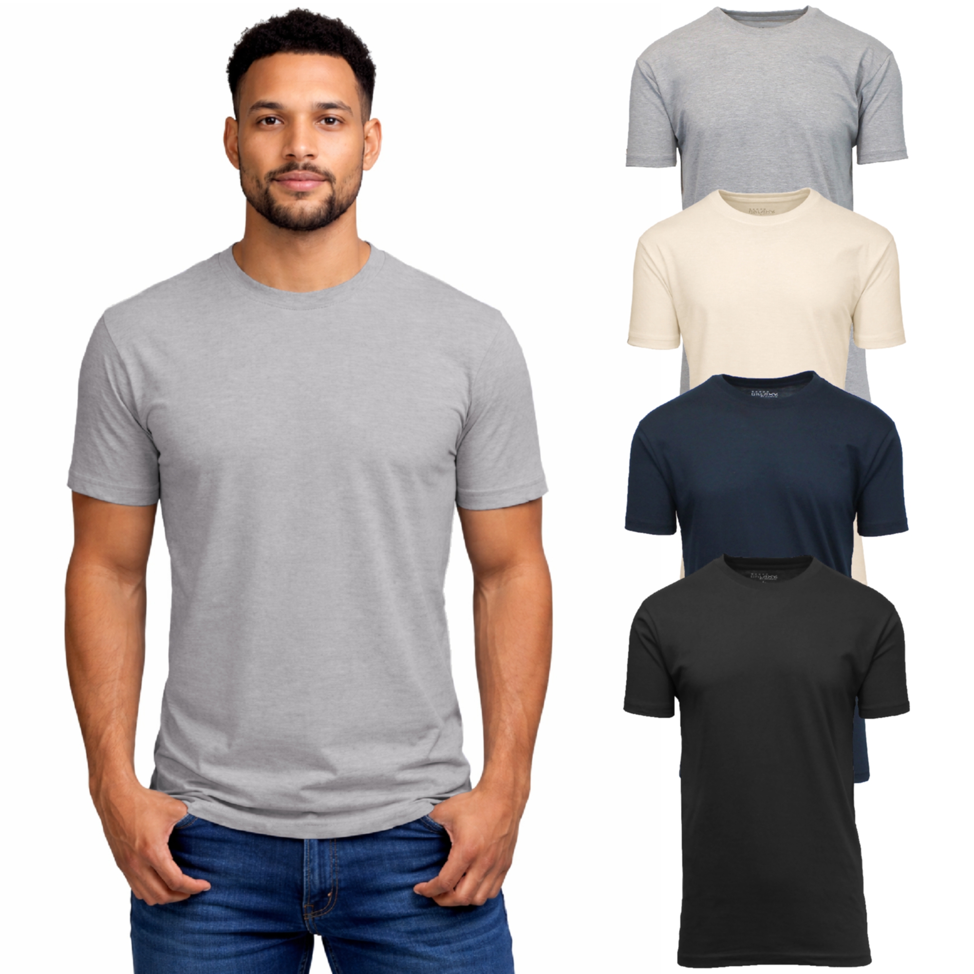 Men's Casual Crew Neck T-Shirt (4-Pack) - JMCT-200-HG-NA-NV-BK - 3XL