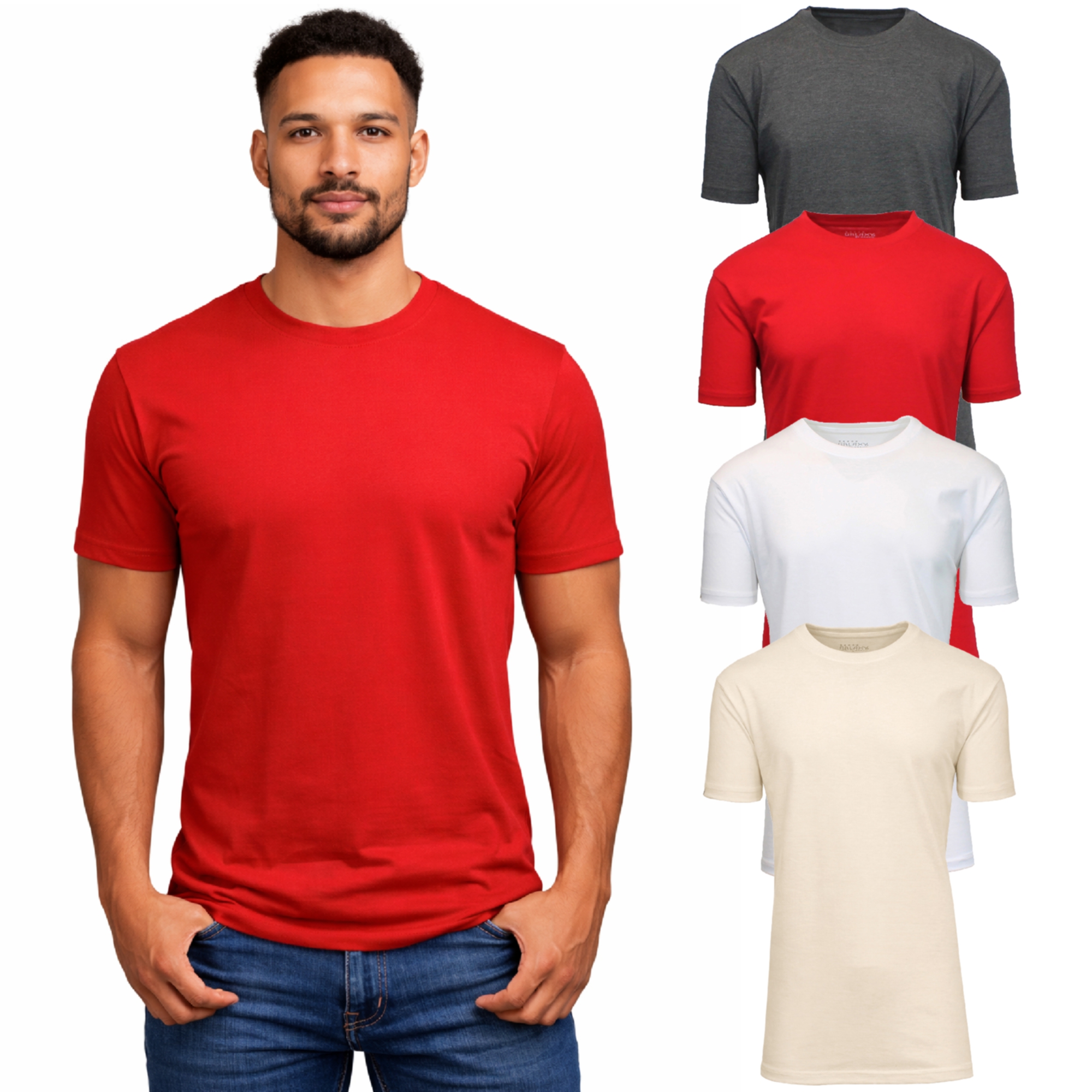 Men's Casual Crew Neck T-Shirt (4-Pack) - JMCT-200-CH-RD-WH-NA - 2XL