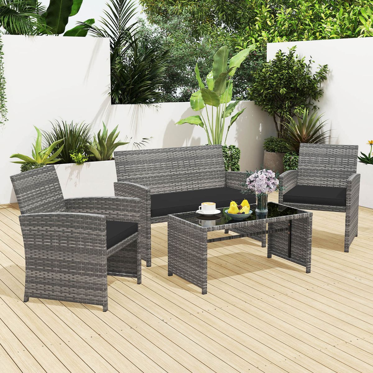 Patio Conversation Set (4 Pieces) - Black + Gray