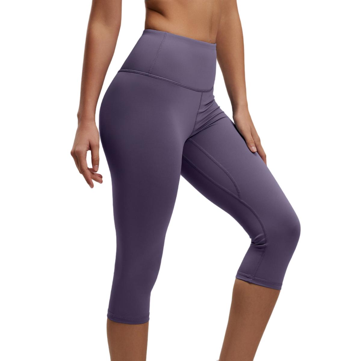 Women's High Waisted Capri Leggings - Purple-XL