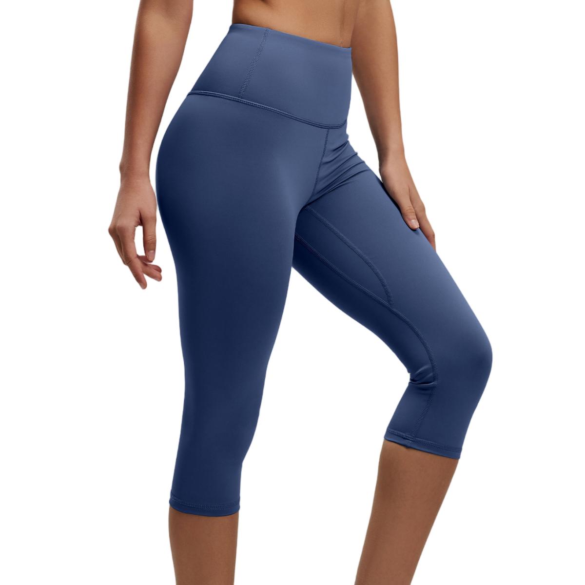 Women's High Waisted Capri Leggings - Whale Blue-S