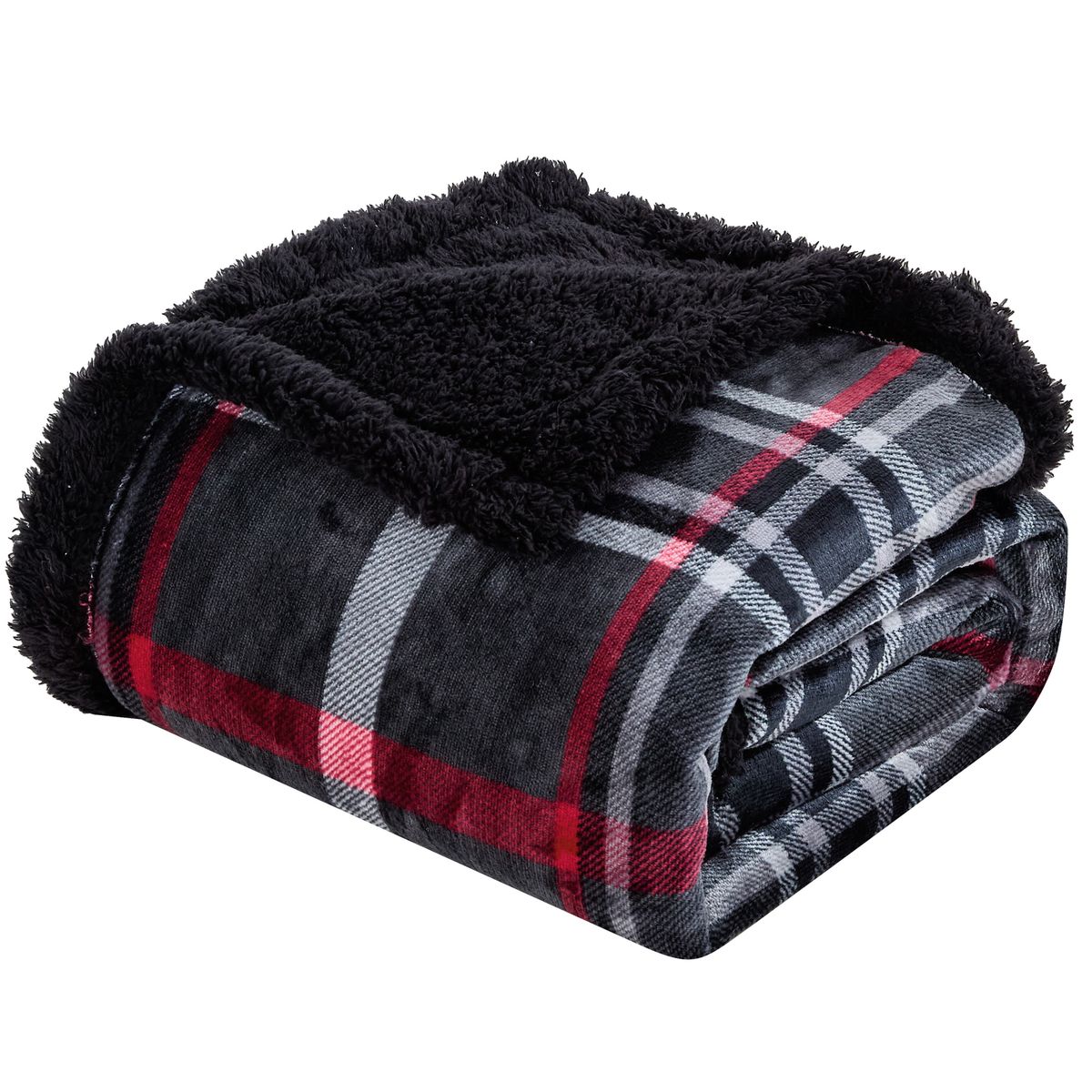 Plaid Printed Throw - Midnight Plaid Sherpa Throw