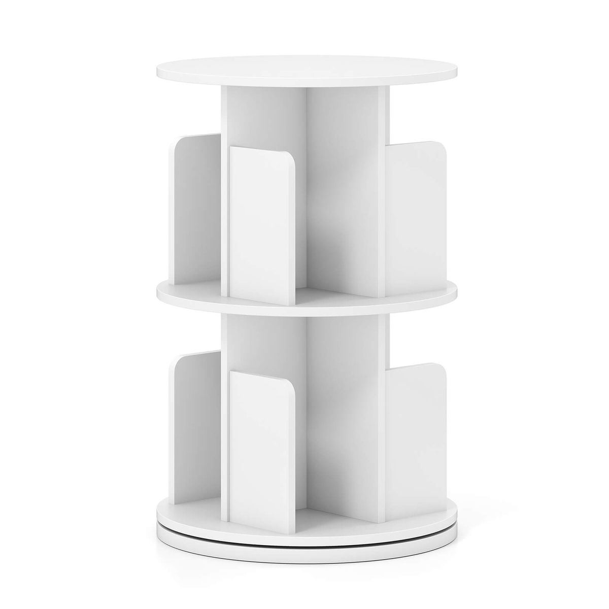 2-Tier Rotating Bookshelf with 360&deg; Swivel - White-1-Piece