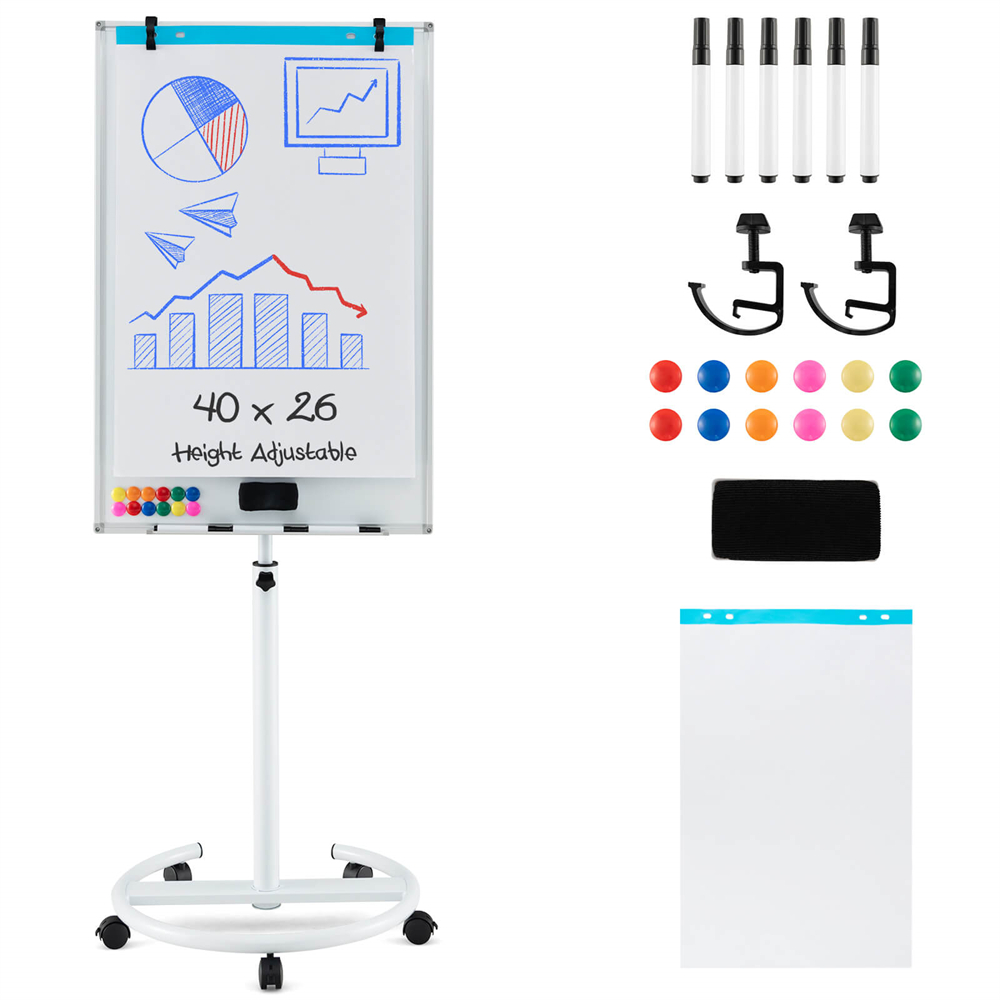 Height-Adjustable Mobile Whiteboard with Round Stand - Whiteboard WH