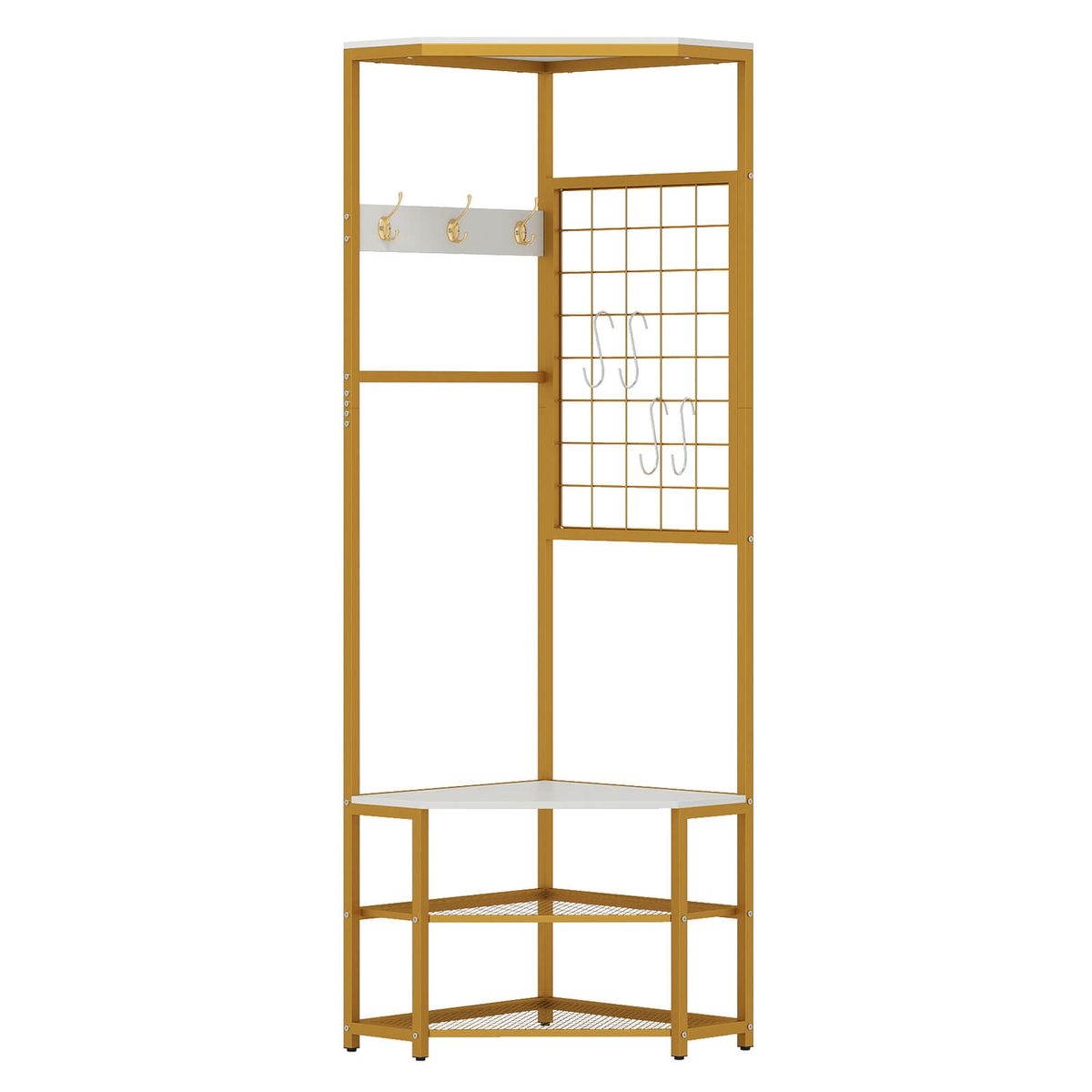 Corner Freestanding Coat Rack - Gold + White