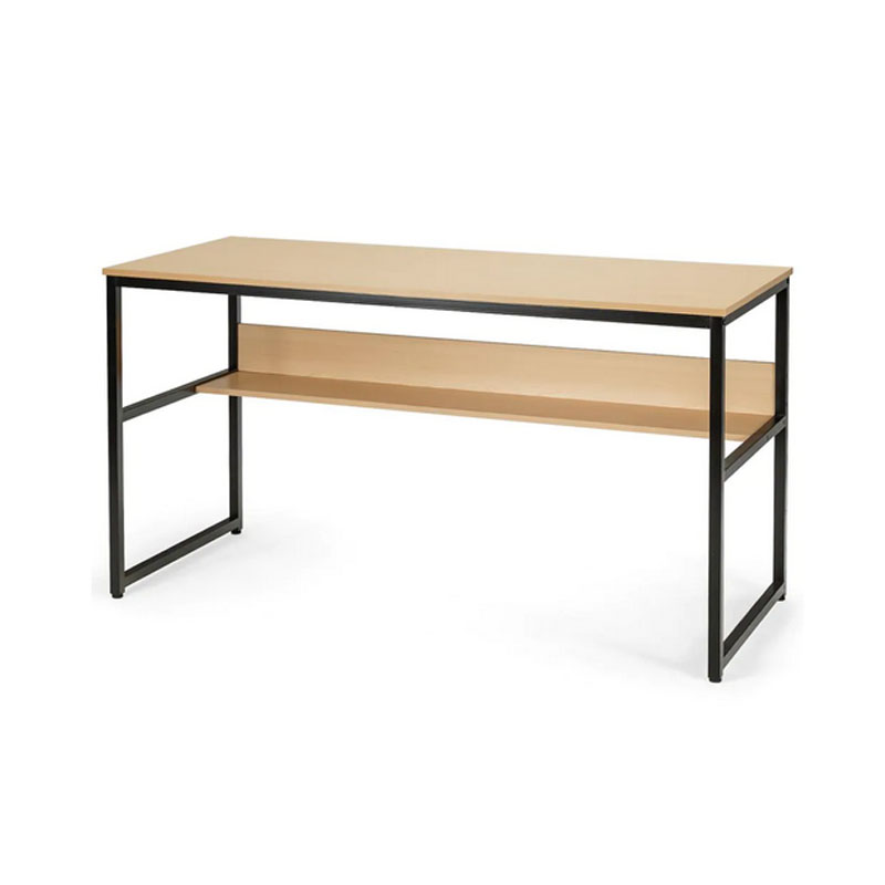 Industrial 55" Computer Desk with Storage Shelf - Natural