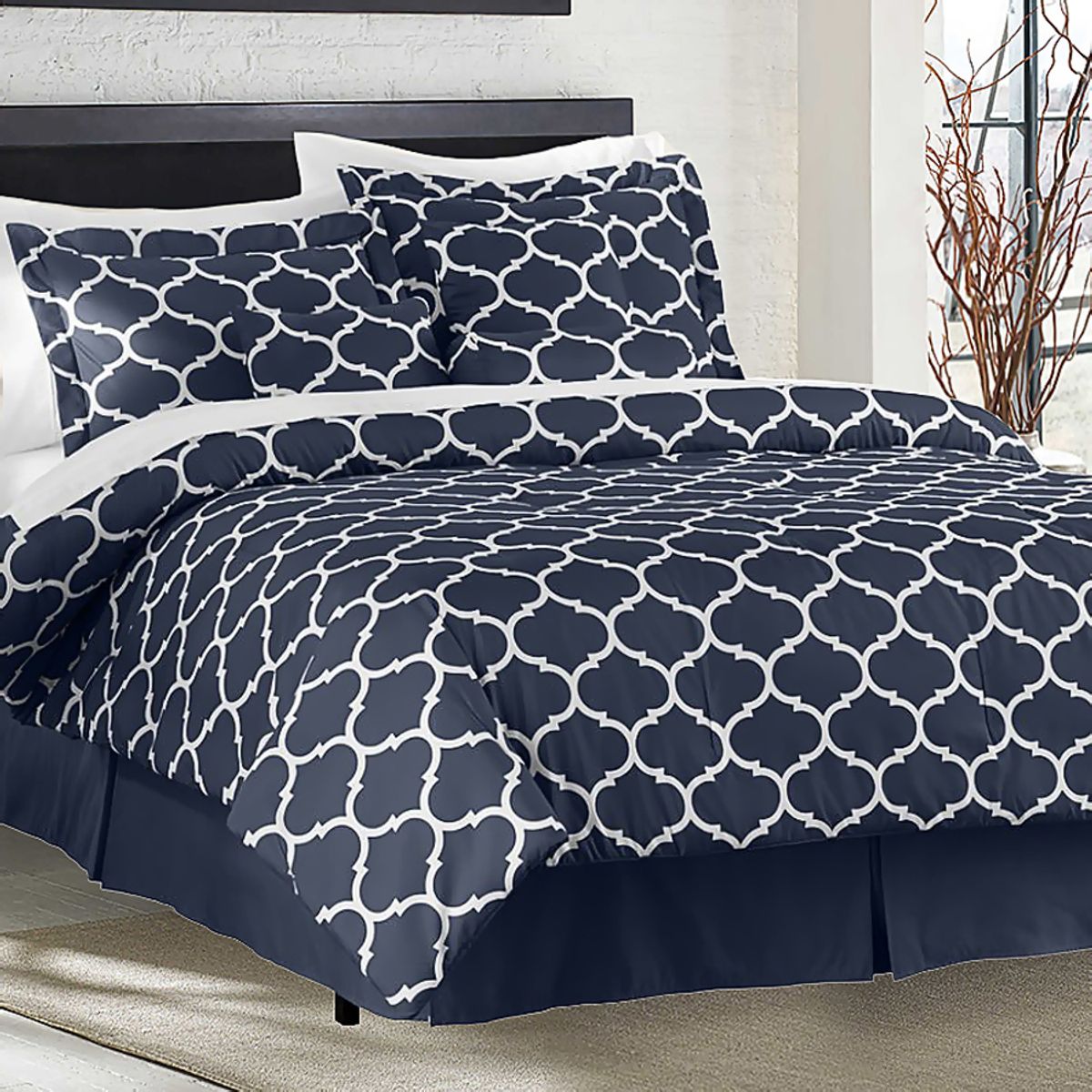 Trellis 7-Piece Comforter Set - Twin-Navy