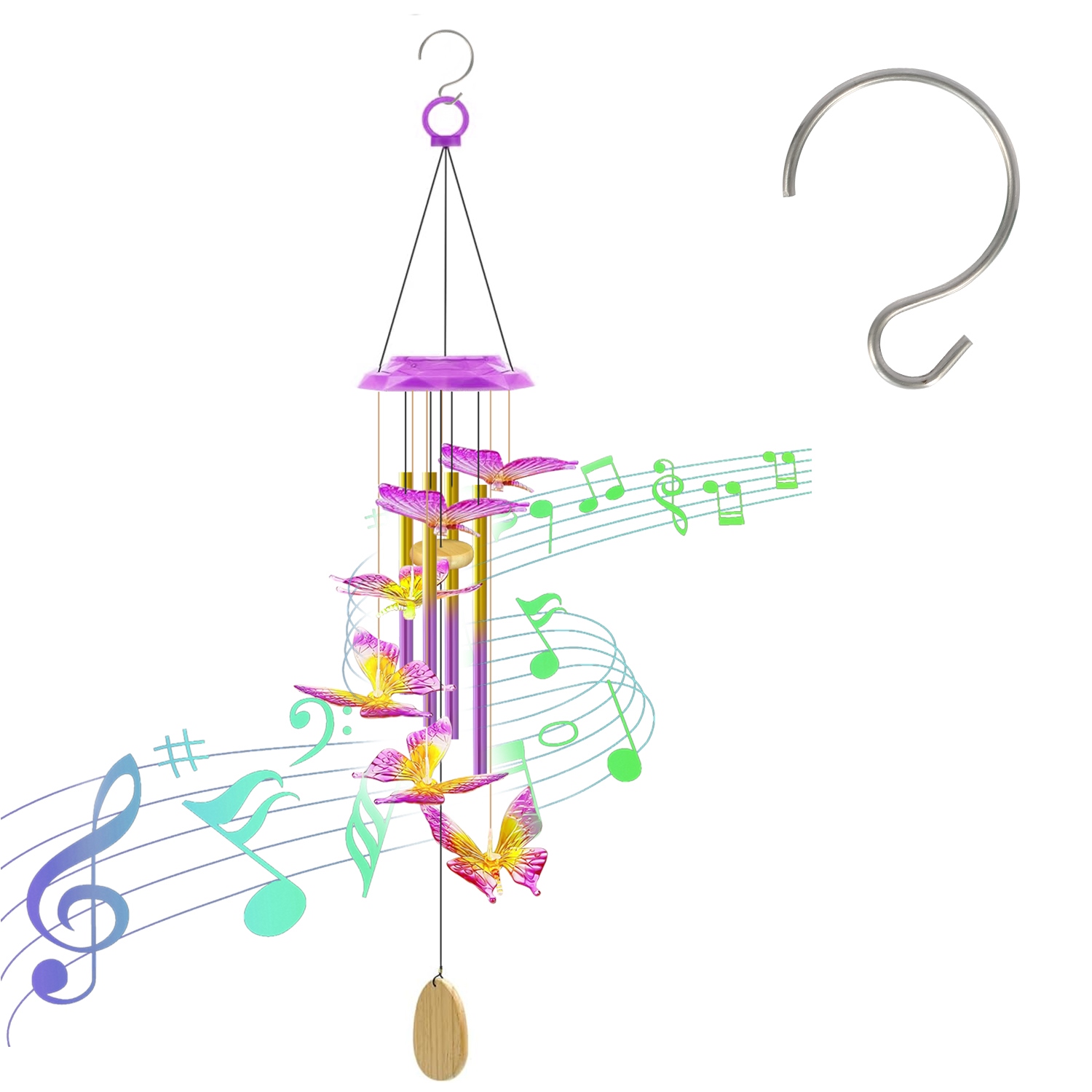 Solar Color-Changing Wind Chime - Purple