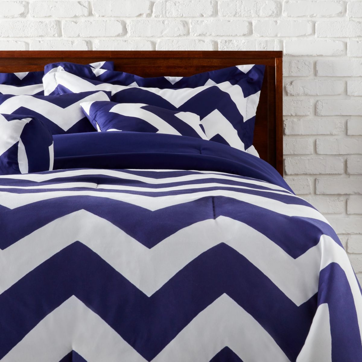 3-Piece Chevron Duvet Set - Twin Navy/Purple