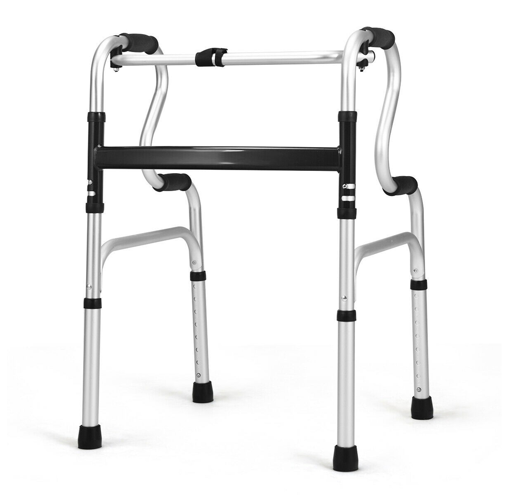 One-button Folding Adjustable Height Walker - Walker-Silver