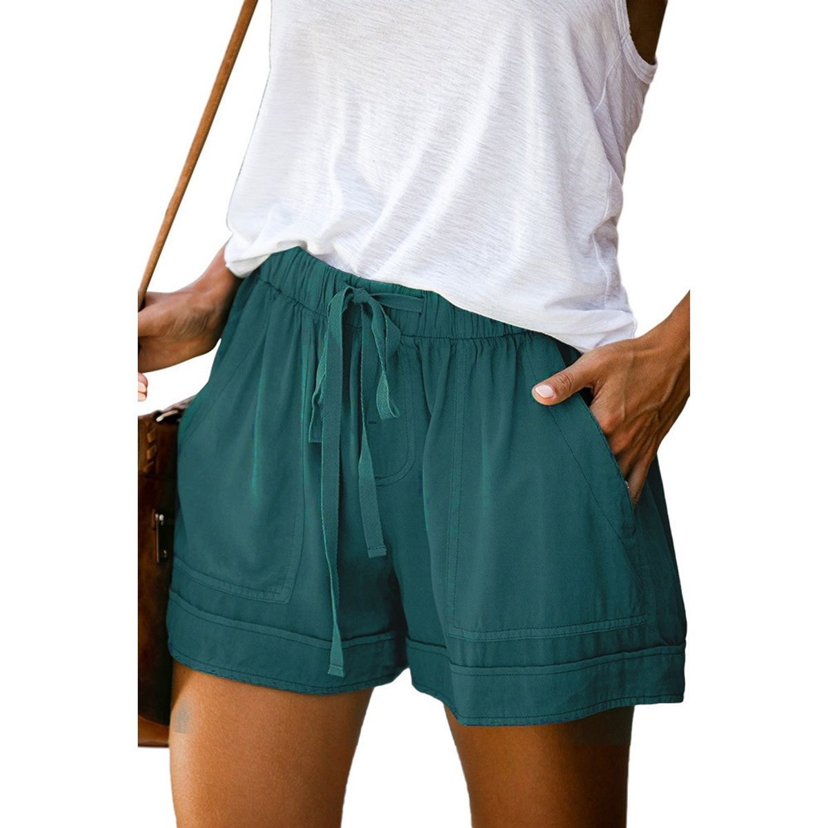 Women's Casual Drawstring Shorts - Green-S