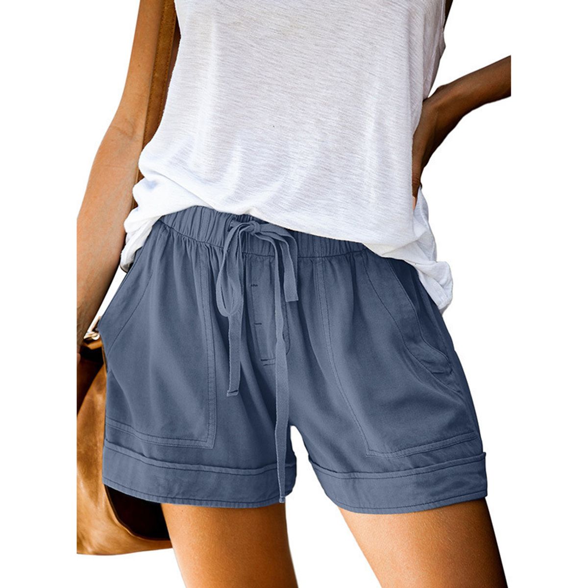 Women's Casual Drawstring Shorts - Denim Blue-S