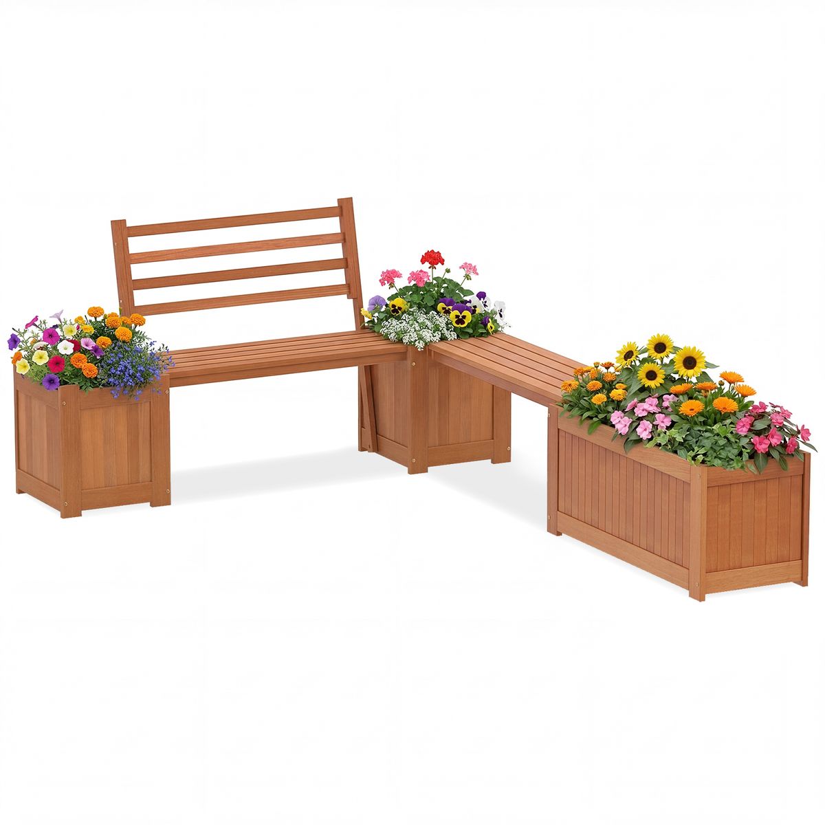 Wood Planter Box Set with Bench - 54” x 16”