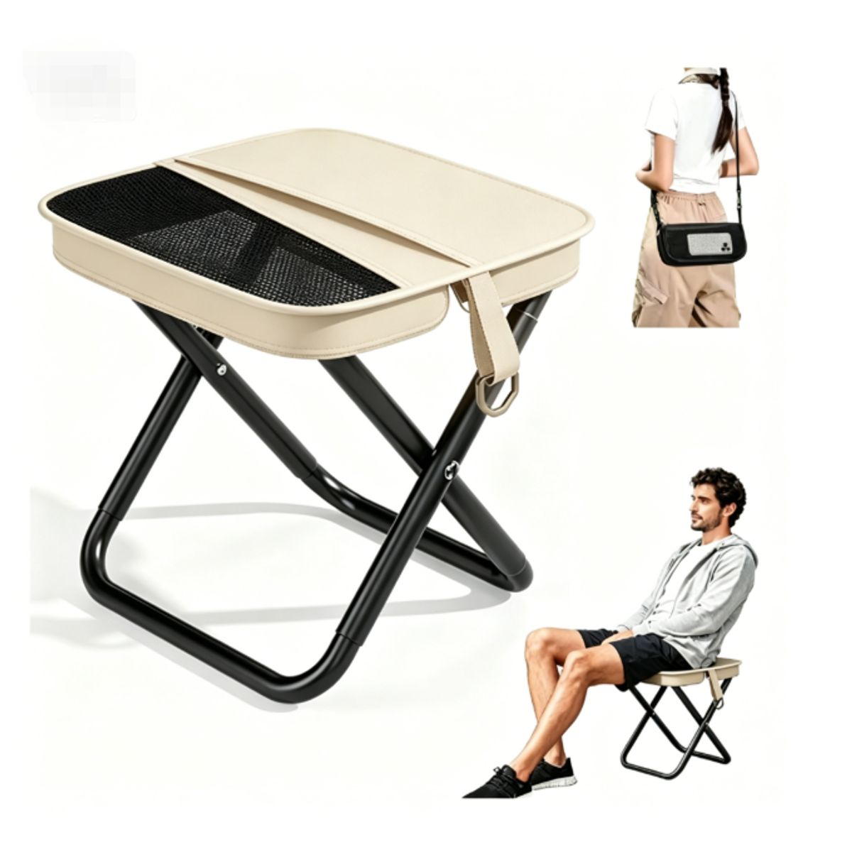 Collapsible Camping Stool - Khaki-M
