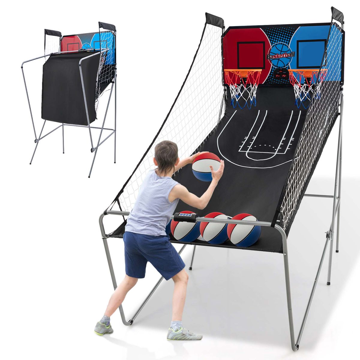 Dual Shot Basketball Arcade Game with 8 Game Modes - Half Red + Half Blue