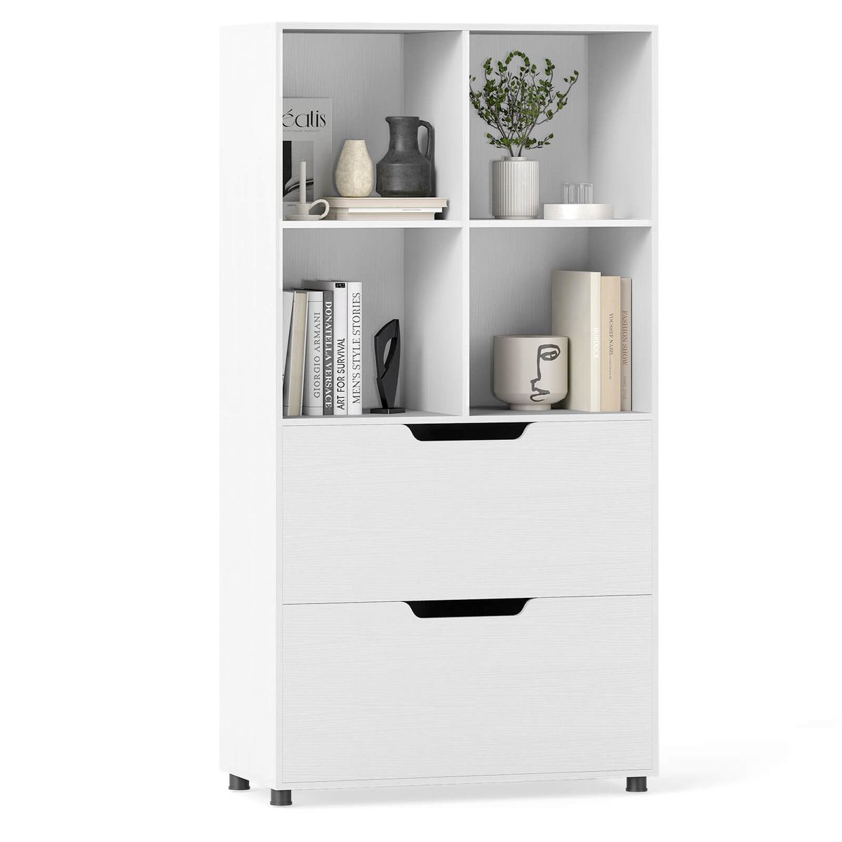 51&rdquo; 5-Tier 4-Cube Bookcase with 2 Drawers - White