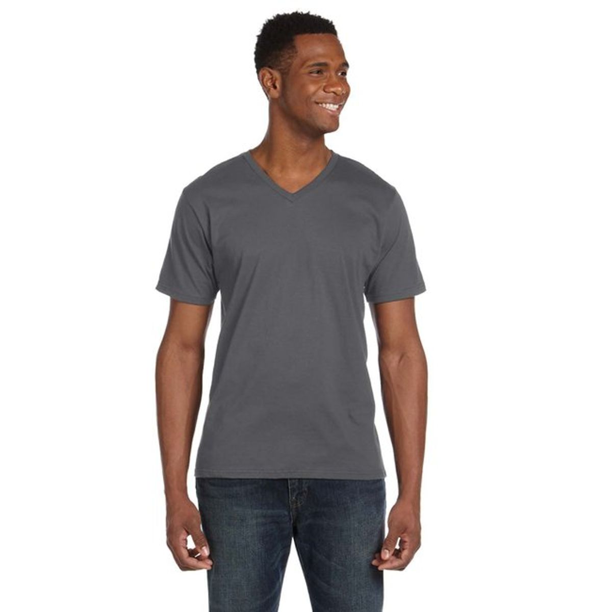 Anvil Adult Lightweight V-Neck T-Shirt (Small) - Charcoal