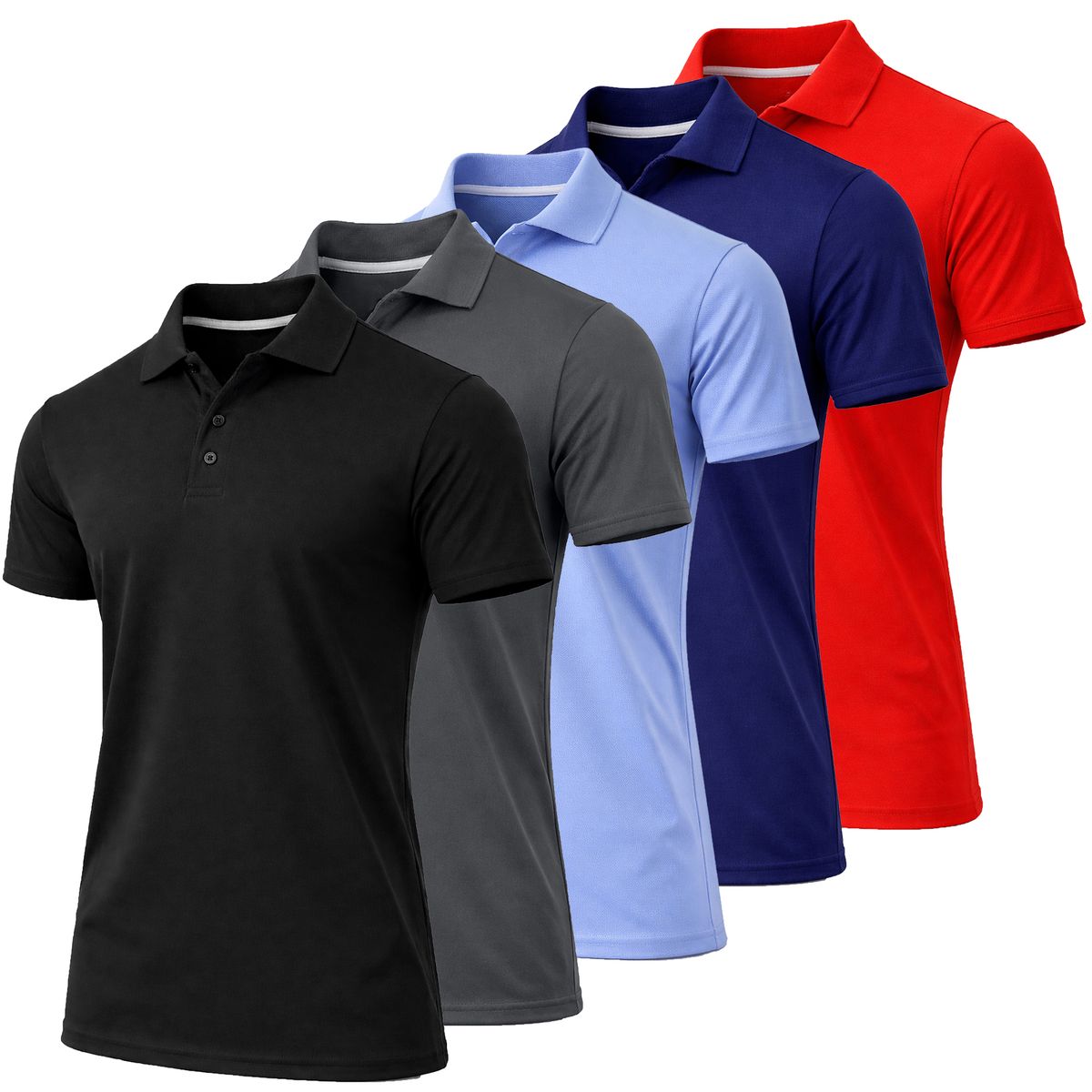 Men's Dry Fit Moisture-Wicking Polo Shirt (5-Pack) - 6/JMPK-710-BK-CH-LB-NV-RD / S