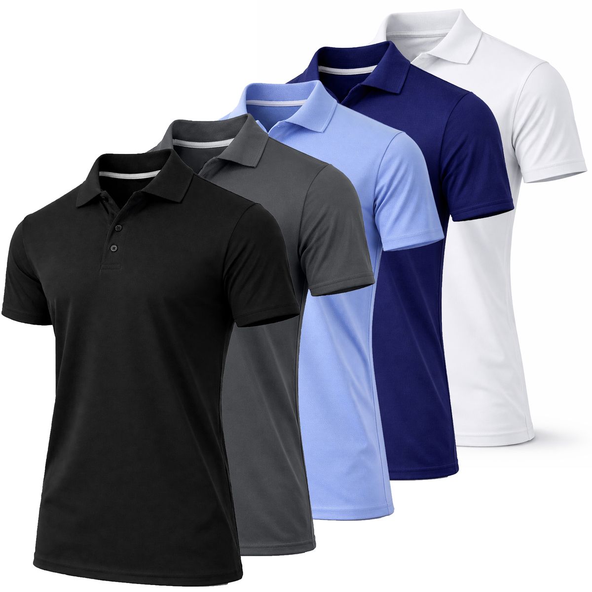 Men's Dry Fit Moisture-Wicking Polo Shirt (5-Pack) - 6/JMPK-710-BK-CH-LB-NV-WH / S