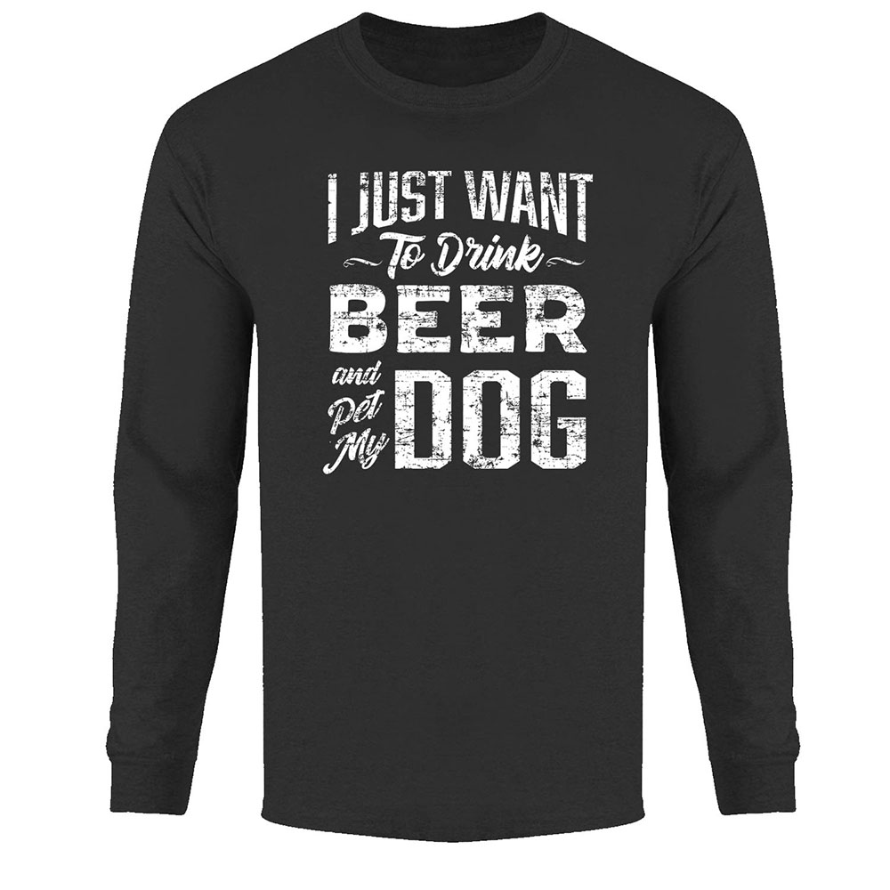 Men's Best Dog Ever Long Sleeve Shirt - Beer and Pet My Dog - Black / L