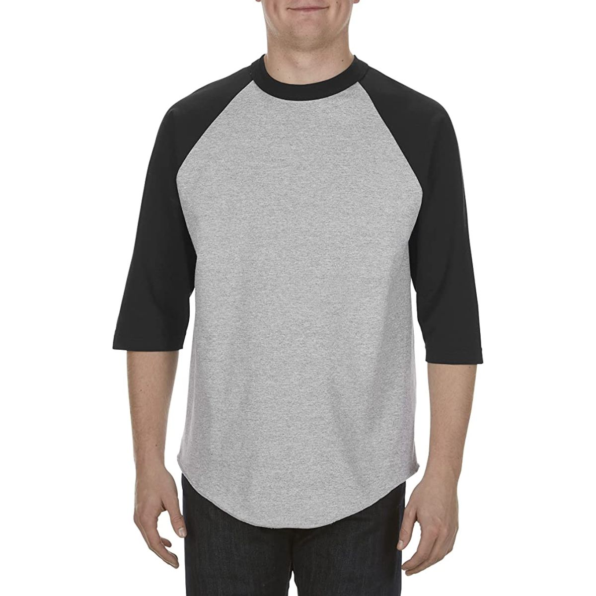Alstyle Classic Raglan 3/4 Sleeve T-Shirt (Small) - Black/Athletic Heather Gray