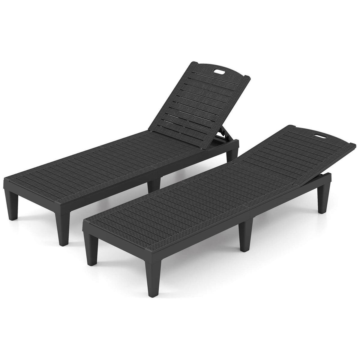 Chaise Lounge Chairs with 5-Position Adjustable Backrest (Set of 2) - Black- 2-Pack