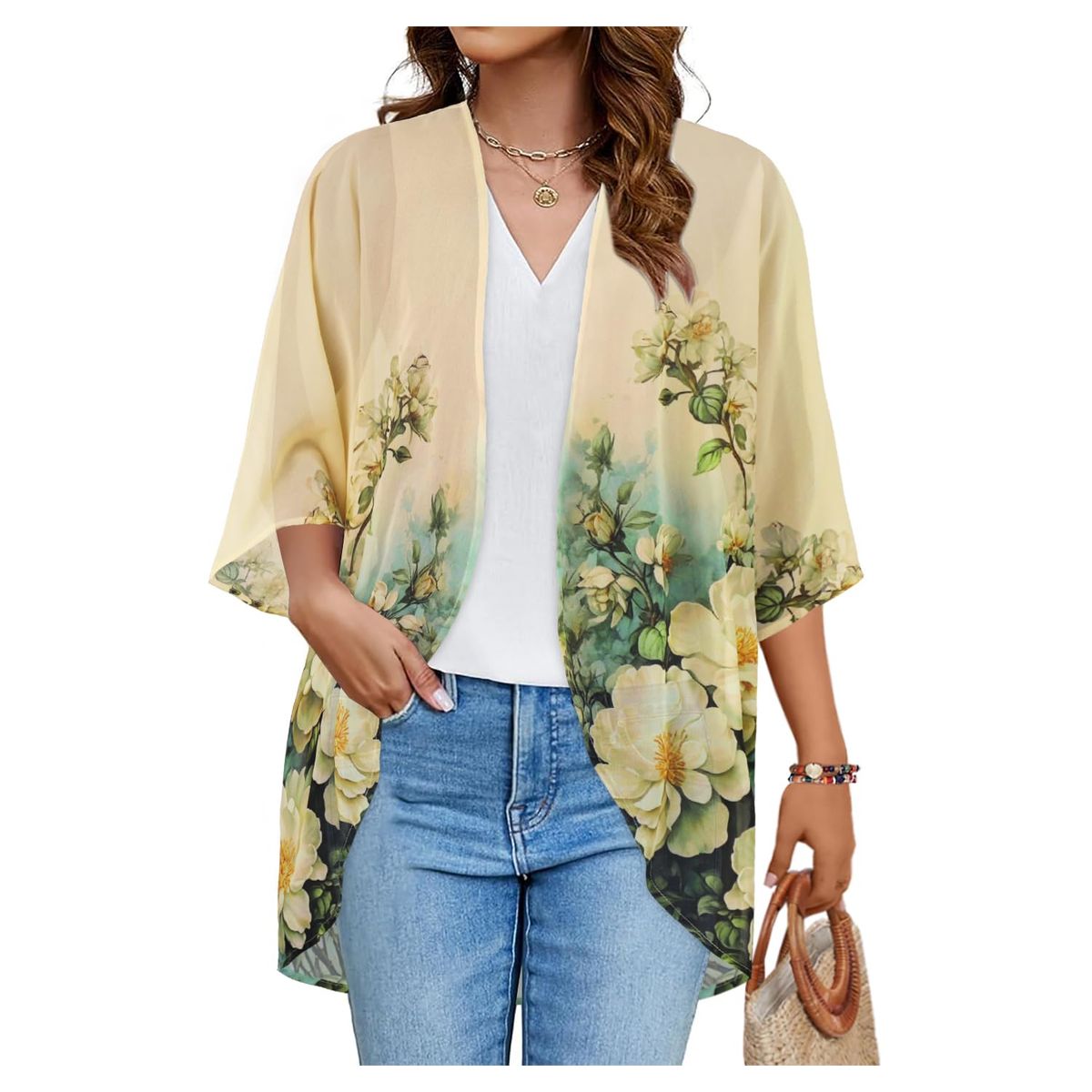 Women's Lightweight Chiffon Kimono Cardigan - Style 4-S