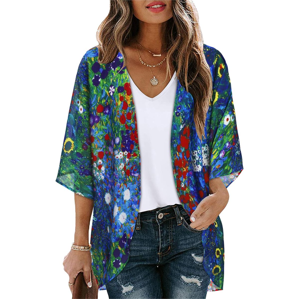 Women's Lightweight Chiffon Kimono Cardigan - Style 21-L